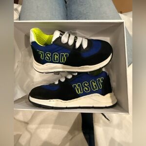 MSGM Kids Black and Blue Sneakers with Neon Accents